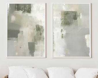 Set of 2 Abstract Art Prints: Modern Minimalist Digital Downloads | Green