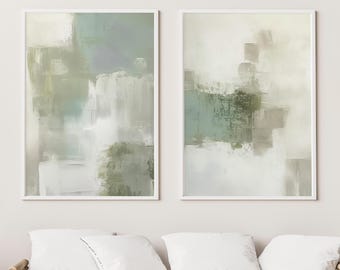 Set of 2 Abstract Art Prints: Modern Minimalist Digital Downloads | Green