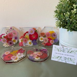 Handmade Resin Coasters with Real Pressed Flowers – Botanical Drink Coasters – Floral Gift for Her – Custom Colours Available