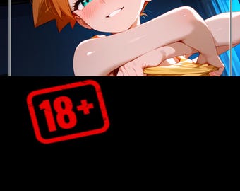 May include: Anime-style illustration of a young woman with orange hair and teal eyes, smiling. The image includes a red "18+" stamp.