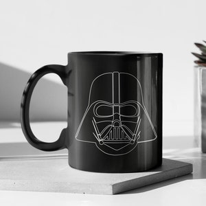 Star Wars Darth Vader Minimalist Line Art Black Mug – Embrace the Dark Side in Style