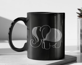 Tazza nera minimalista con elefante
