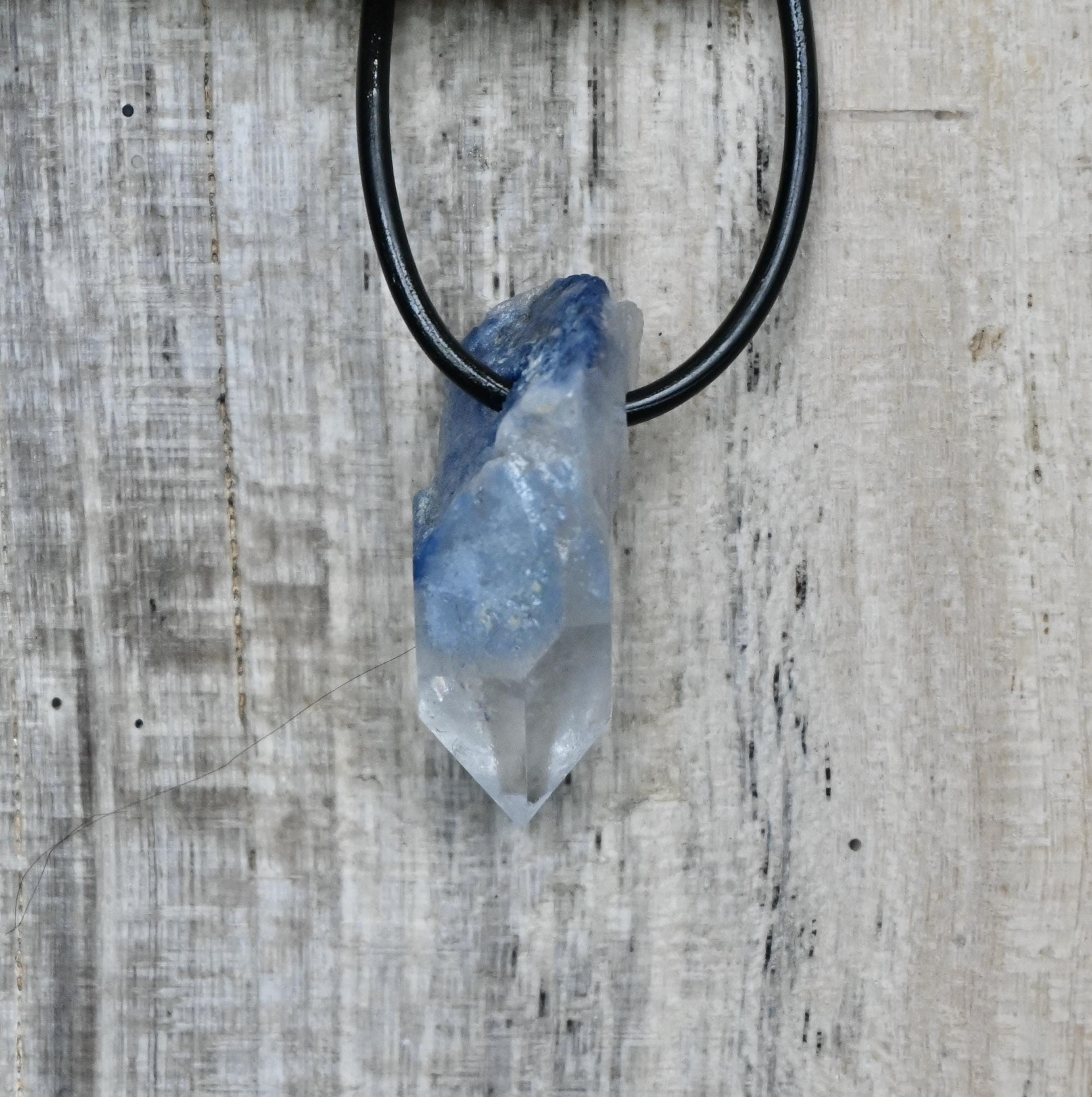Beautiful DUMORTIERITE in QUARTZ natural crystal point as a pendant
