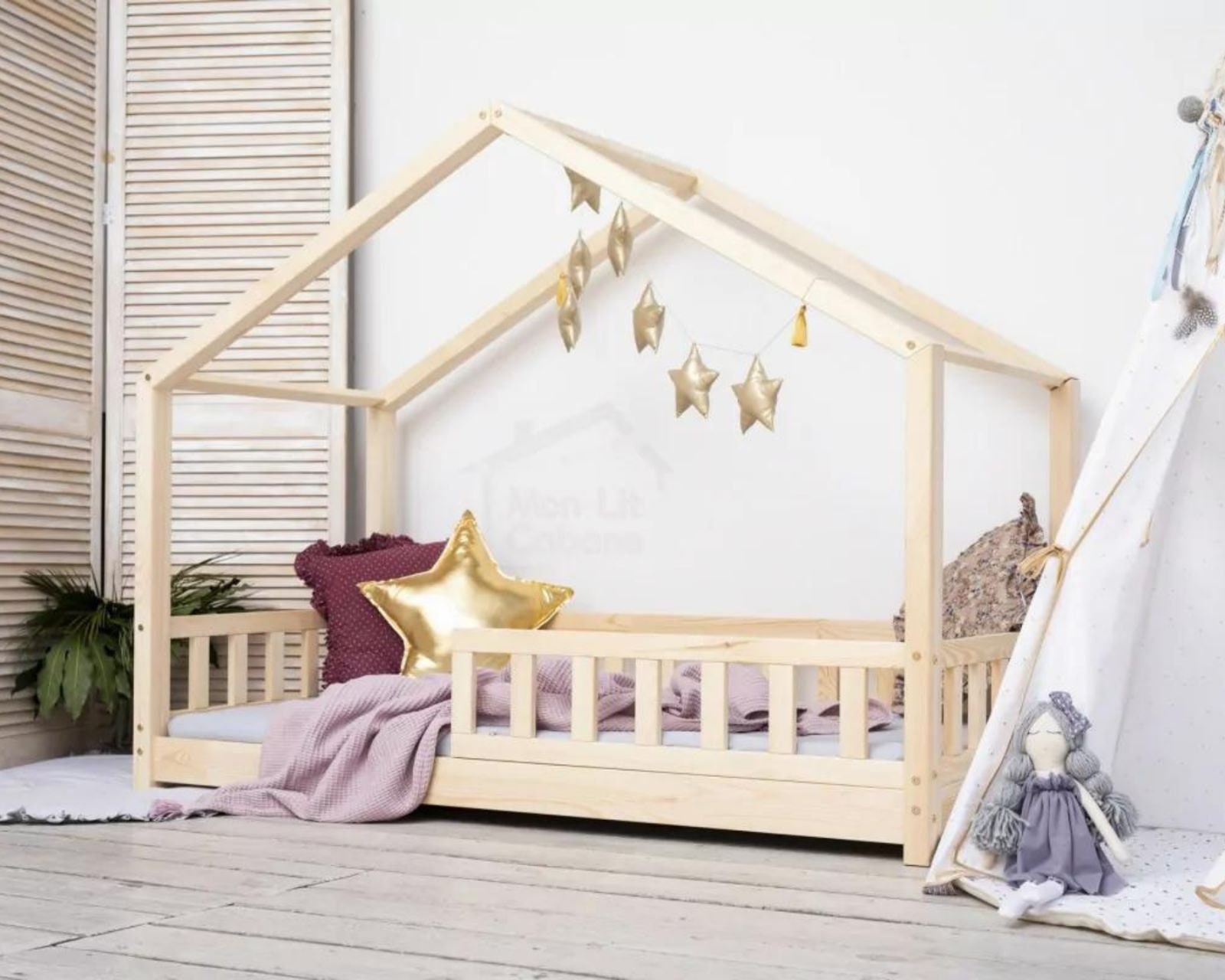 DIY Montessori Floor House Bed Plan Bed Frame With Railings Etsy