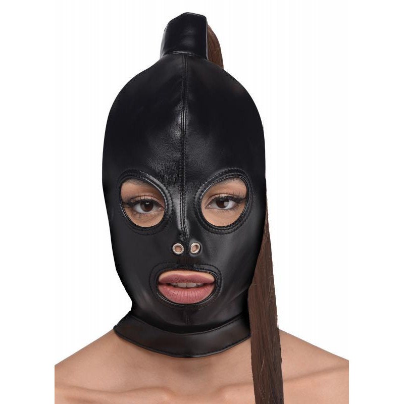 Masque de cagoule en caoutchouc latex noir / blanc fetish wear roleplay  sissy cosplay -  France