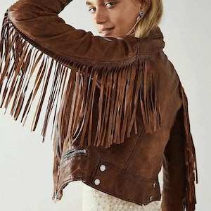 Blouson moto femme en cuir d'agneau souple marron clair