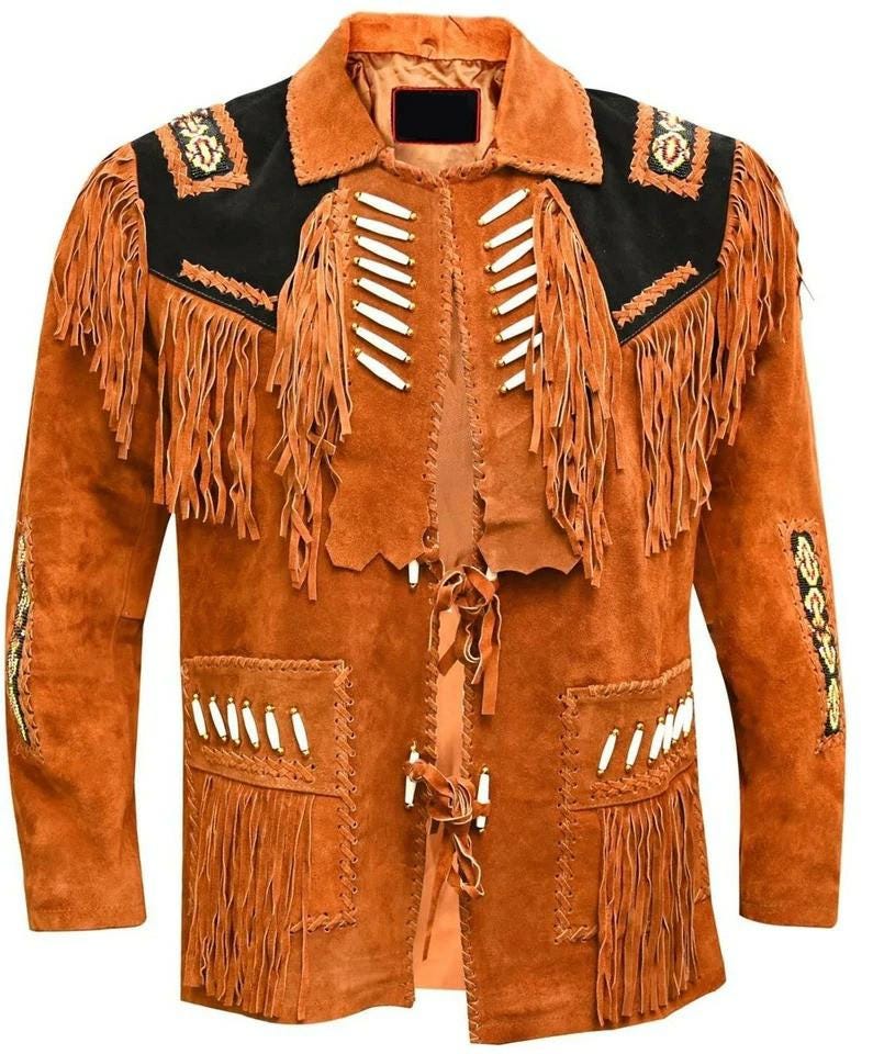 Manteau Homme Cuir Daim Frangé Noir Style Cowboy Rétro - Zayn Leather - Neuf Avec étiquettes
