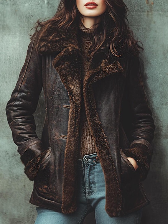 Women's Vintage Jacket Zipper Pocket Real Leather Jacket