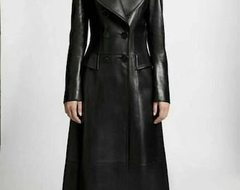 Women's Extra Long Skirted Sheepskin Leather Trench Coat