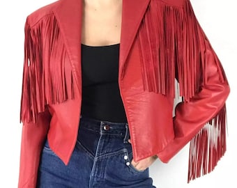 Red Leather Fringe Jacket: 80s Motorcycle Style