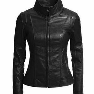 Blouson motard femme noir en cuir véritable fait main - Cadeau de luxe pour elle - Blouson moto classique élégant en cuir de mouton souple