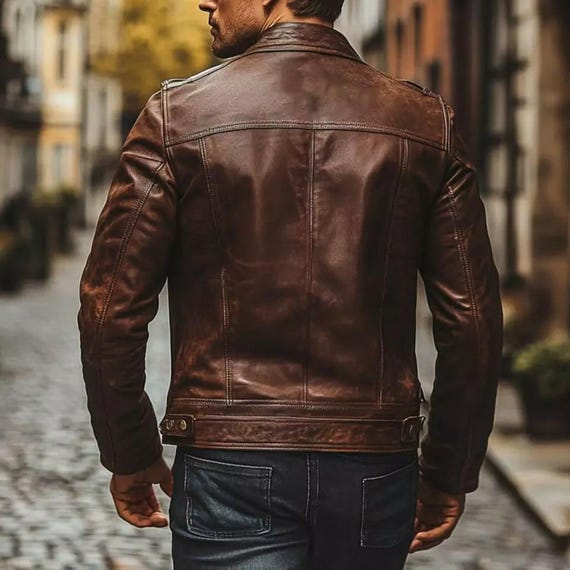 Brown Vintage Motorrad Jacke Motorradjacke Biker Lederjacke Herren