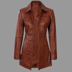 Women&#39;s Leather Blazer Coat Genuine Leather Trench Coat