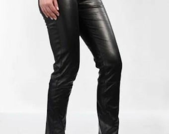 Women's Black Leather Pant 100% Real Lambskin Style Jean Moto Biker Pant