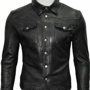 Chemise gay en cuir véritable, veste en cuir noire