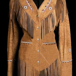 Veste en cuir amérindienne western pour femme avec franges