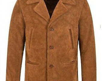 Men's 70's Suede Jacket Classic Collared Blazer Vintage Real Leather Jacket