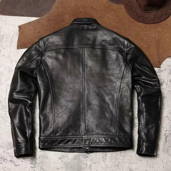 Giacca Da Motociclista Vintage Da Uomo Cafe Racer In Pelle Invecchiata, Nero, X-Small - Foto 10