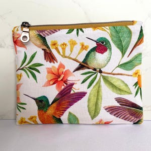 Notions pouch for knitting, crochet, cross stitch accessories. Zipper purse. Handmade, bright tropical Spring, Summer design.  Dpn holder.