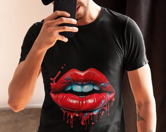 Colorful Lips T-Shirt, Red Kisses Tee, Vibrant Lip Design Shirt, Bright Lipstick Graphic Top, Pop Art Mouth Apparel