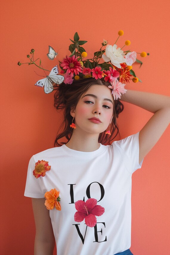 Hibiscus Love Tee, Minimalist Floral Shirt, Delicate Flower T