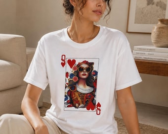Women's Queen of Hearts Graphic Tee | Playing Card Art T-Shirt Gift for Her