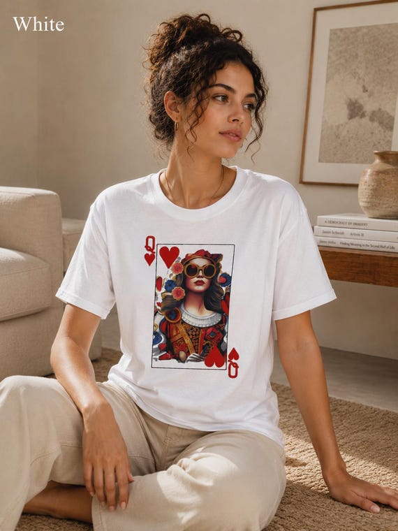 Women's Queen of Hearts Graphic Tee | Playing Card Art T-Shirt Gift for Her