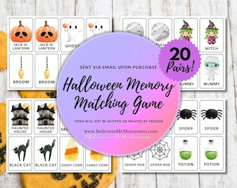 Halloween Memory Matching Game, Halloween Printable Game for Kids, Halloween Preschool Printables, Kids Halloween Activities