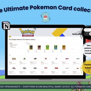 Sjabloon Pokémon Card Tracker Notion | Pokémon TCG Collection + complete database | Alle sets + duplicaten + winst en verlies + bindmiddel bijhouden