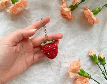 Handmade Crochet Keyring Strawberry | Crochet Strawberry Keychain | Cute Fruit Keychain | Crochet Keychain | Sustainable Crochet Gift