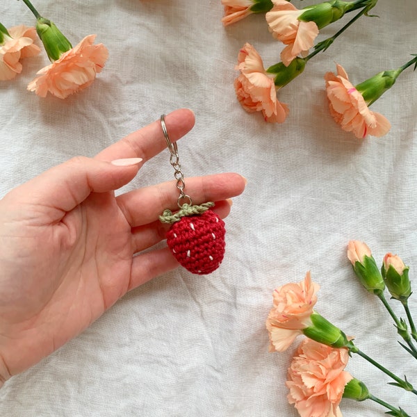 Handmade Crochet Keyring Strawberry | Crochet Strawberry Keychain | Cute Fruit Keychain | Crochet Keychain | Sustainable Crochet Gift