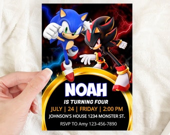 Editable Birthday Sonic Shadow Invitation, Super Hedgehog Kids Party E-invite, Hedgehog Thunder, Birthday Digital Invitation for Boy