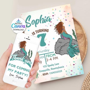 Editable Little mermaid invitation, Little mermaid birthday invitation