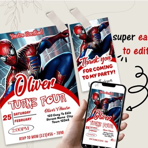 Spiderman Birthday Invitation, Editable Birthday Party Invitation, Kids Party Invite Template, Spiderman printable invitation