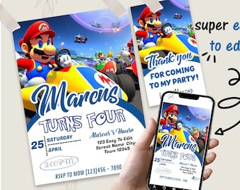 Invitation d’anniversaire de Super Mario modifiable Invitation de fête d’anniversaire de Mario Invitation d’anniversaire de Super Mario