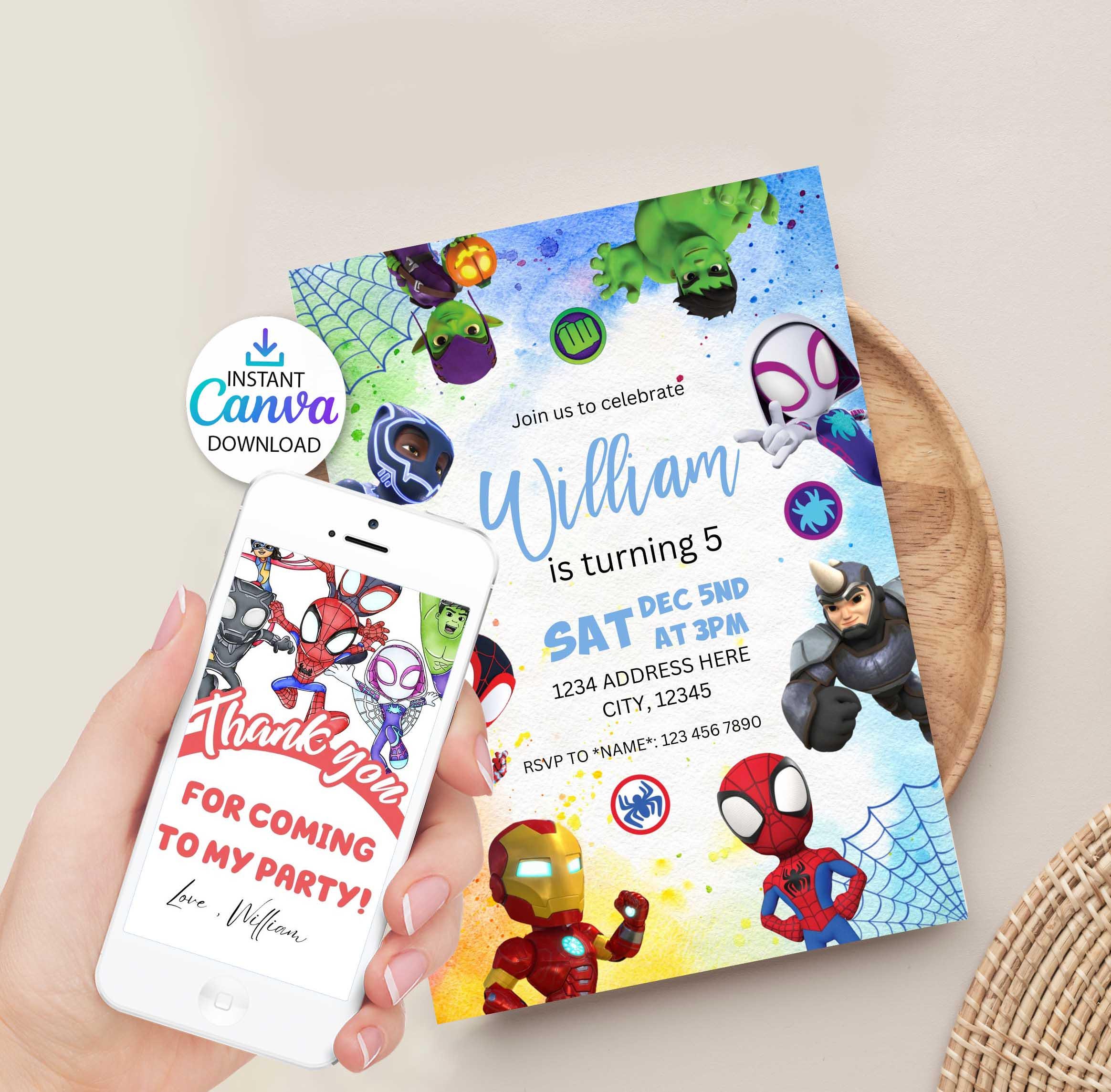 Spidey Birthday Invitation, Spidey and Friends Party Invite (Digital Download)