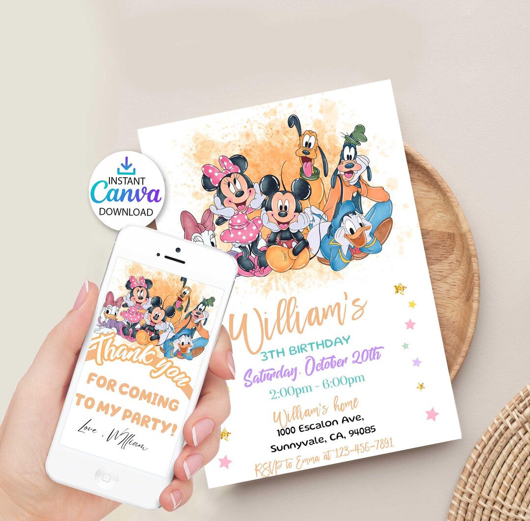 Editable Mickey Mouse Birthday Invitation Instant Download - Etsy