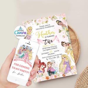 Princess Birthday Invitation Royal Rose Girl Celebration Invite Custom Editable Template Printable Instant Download