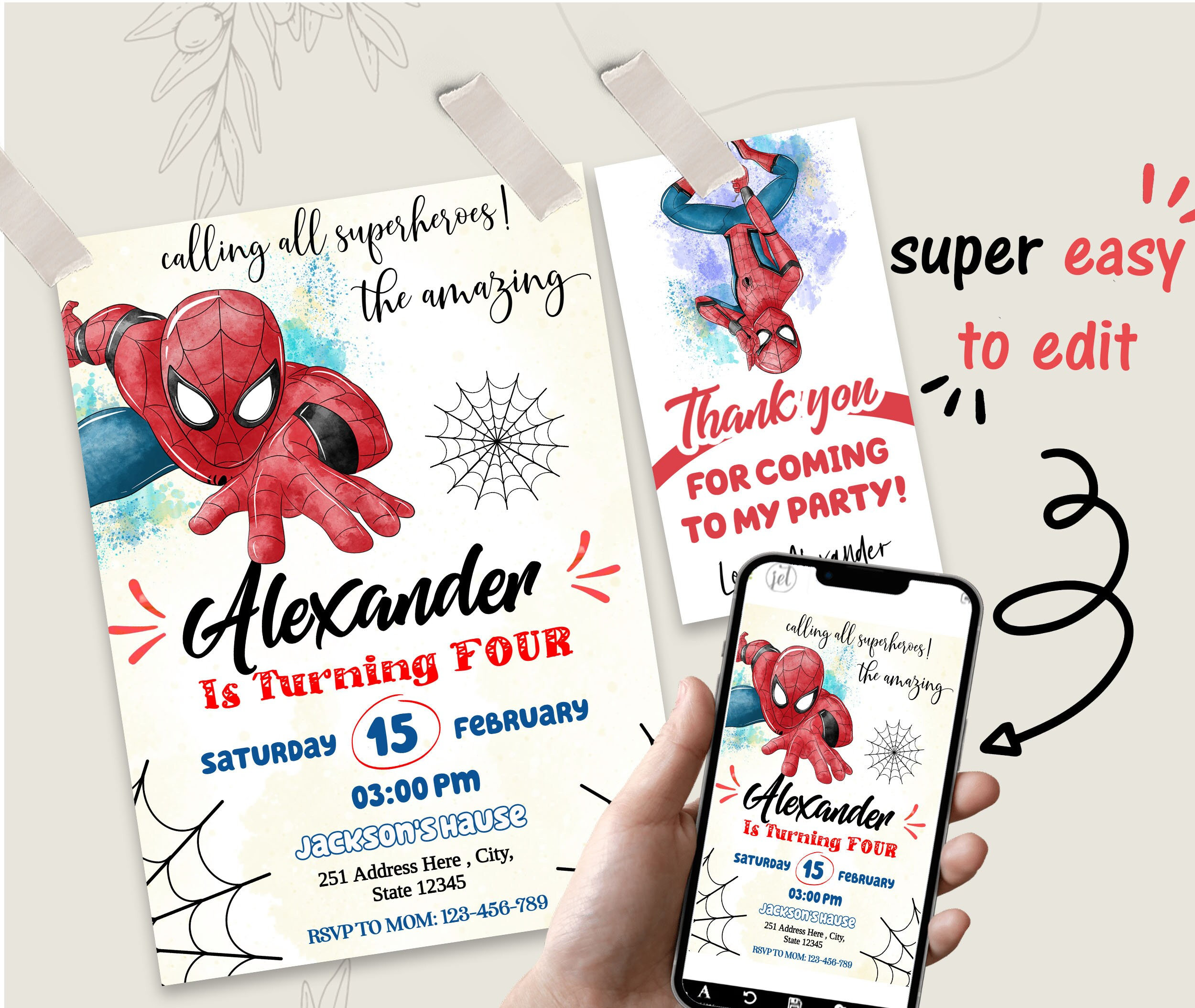 Spiderman Birthday Invitation Printable, Spiderman Birthday Invitation ...