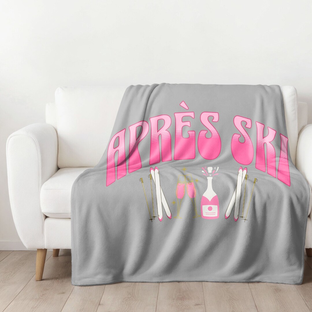 Retro Apres Ski Sherpa Fleece Blanket, Ski Club Gift, Skiing Trip
