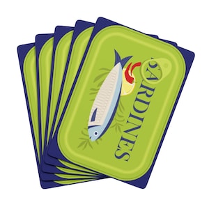 Cartas de baralho de sardinhas, cartas de pôquer de peixe enlatado, presente moderno para inauguração de casa, decoração de casa Les Sardines, presente exclusivo Fisherman Core