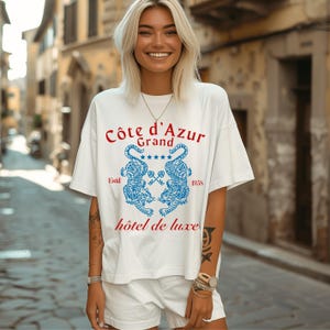 cote d azur graphic tee, retro aesthetic french riviera shirt, travel to france gift, European vacation tee, trendy beach tee, tiger tee