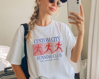 Custom City Run club shirt, personalized running graphic tee, marathon training gear, race day top, marathoner gift, run crew group shirts