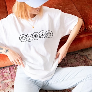 Lucky graphic tee, 8 ball shirt, lucky you tee, lucky girl apparel, positive vibes shirt, trendy good energy gift, lady luck club clothing