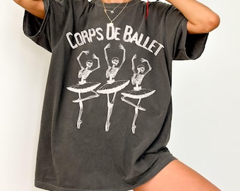 Corps de Ballet graphic tee, vintage wash ballerina tshirt, trendy halloween shirt, distressed dancing skeletons tee, funny dancer gift
