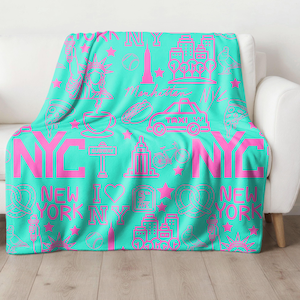 Colorful NYC Sherpa Fleece Blanket, New York city blanket, NYC lover gift, cityscape home decor, the big apple travel souvenior