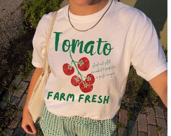 Tomato girl summer tee, farmers market graphic tee, Italian aesthetic tee, hipster vacation apparel, pomodoro tee, fresh vegetable shirt