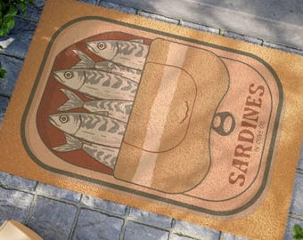 Sardines door mat, tinned fish welcome mat, fisherman core aesthetic rug, trendy maritime living house warming gift, entryway rug