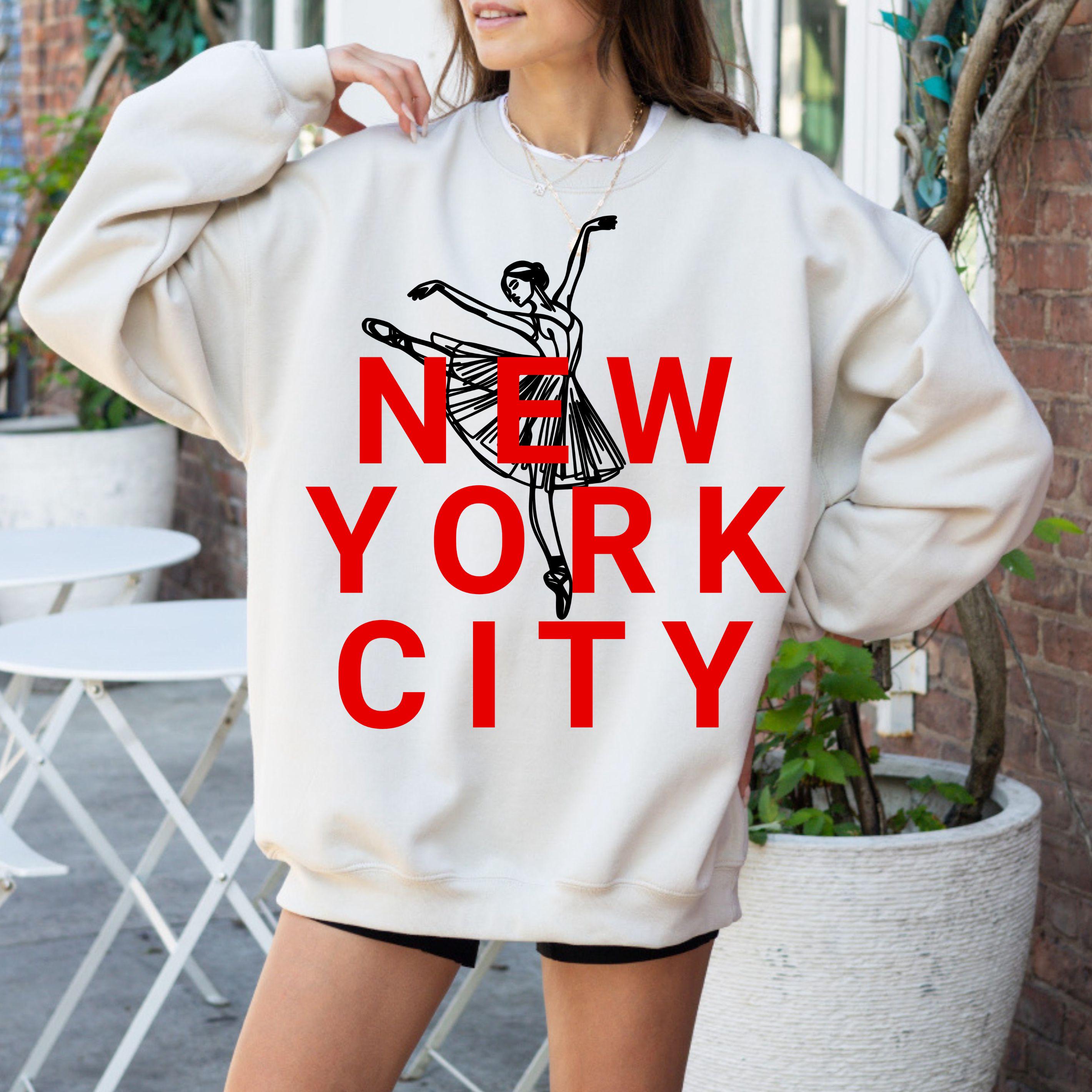 New York City Ballerina sweatshirt, preppy aesthetic ballet dancer shirt, trendy balletcore apparel, in my ballet era gift, on pointe shirt