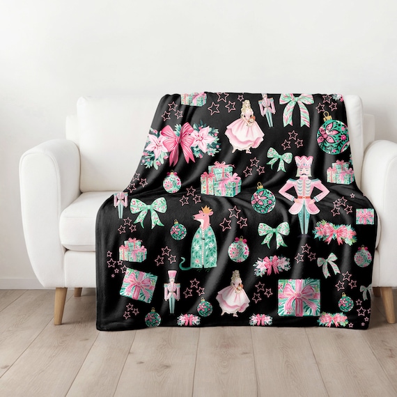 Beautiful preppy Nutcracker Christmas plush blanket, gift for nutcracker ballerina, cozy winter blanket, classic nutcracker season blanket
